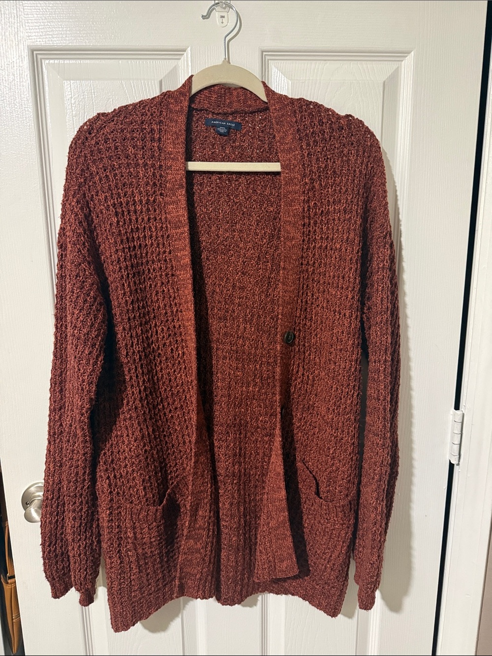 American Eagle Outfitters Chunky Open-Front Cardigan - Rust Brown